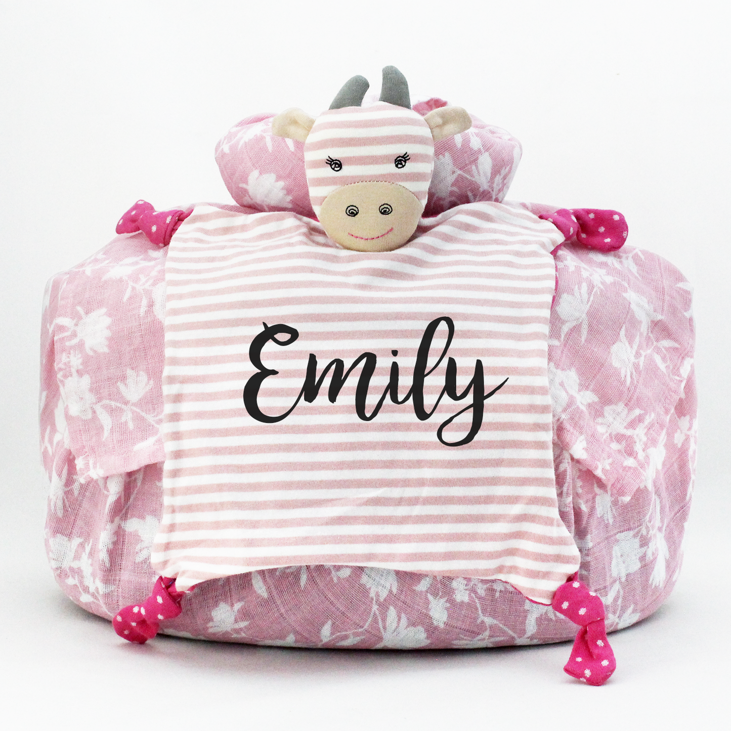 Wrapped with Muslin Swaddle Blanket (Pink Floral) + Blankie Toy (Pink Giraffe)