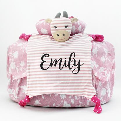 Wrapped with Muslin Swaddle Blanket (Pink Floral) + Blankie Toy (Pink Giraffe)