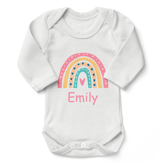 [Personalized] Endanzoo Organic Baby Girl Bodysuit - Pink Rainbow