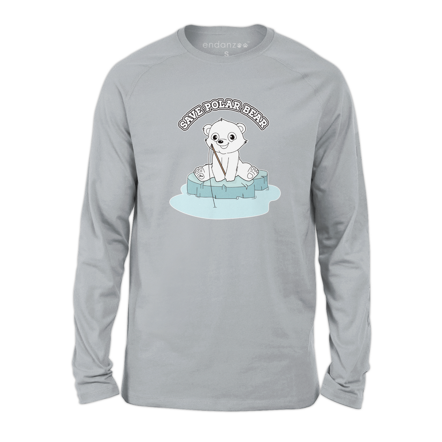 Endanzoo Organic Kids Three-quarter Sleeve Tee Shirt - Polar Bear On Sea Ice (Grey)