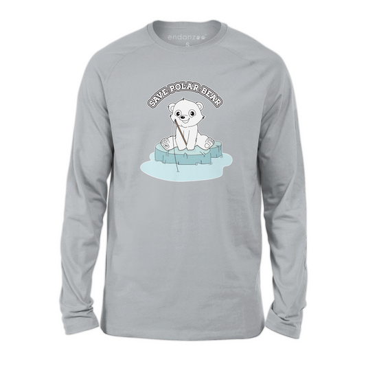 Endanzoo Organic Kids Three-quarter Sleeve Tee Shirt - Polar Bear On Sea Ice (Grey)