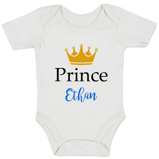 Personalized Organic Baby Bodysuit - Prince (White / Short Sleeve)