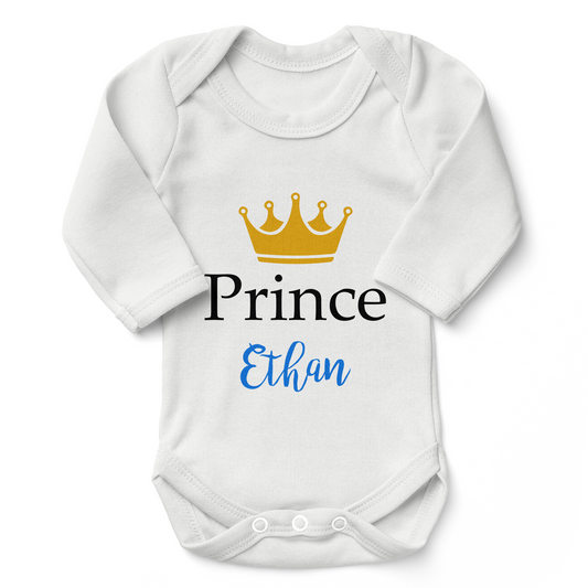 [Personalized] Prince Boy Organic Long Sleeves Baby Bodysuit