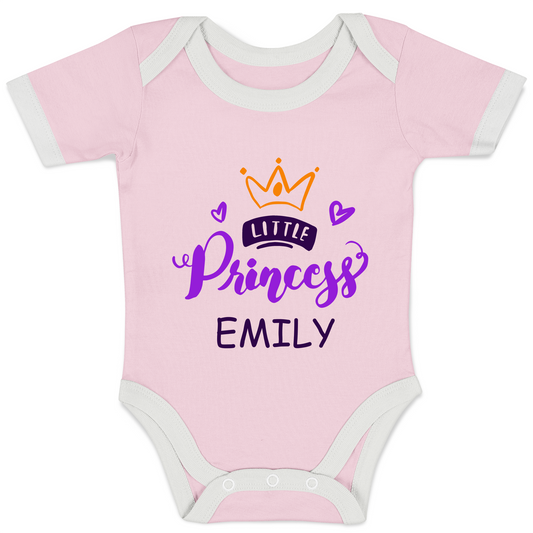 Personalized Organic Baby Bodysuit - Princess (Pink / Short Sleeve)
