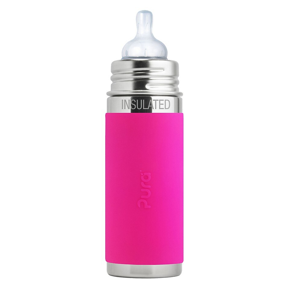 Pura INSULATED Stainless Steel Bottle 9oz (Med Flow Nipple / Pink Sleeve)