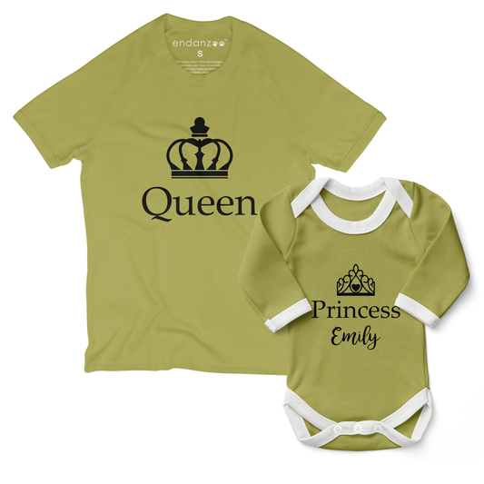 Personalized Matching Mom & Baby Organic Outfits - Queen & Princess (Green)
