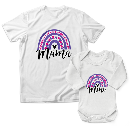 Personalized Matching Mom & Baby Organic Outfits - Rainbow (White)
