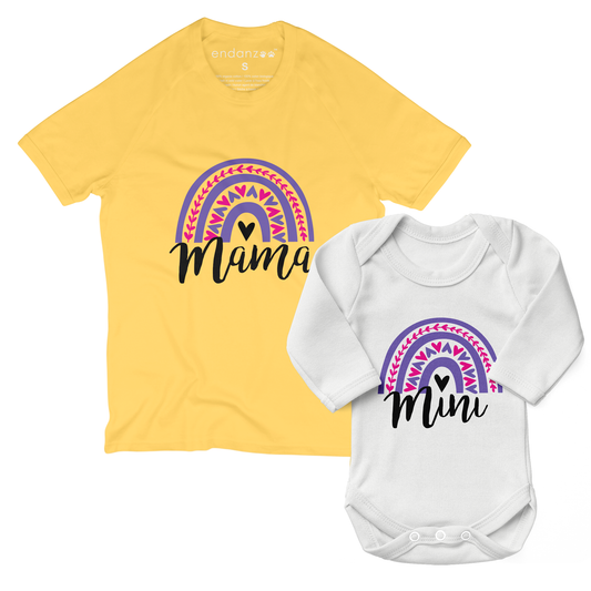 Personalized Matching Mom & Baby Organic Outfits - Rainbow (Yellow)