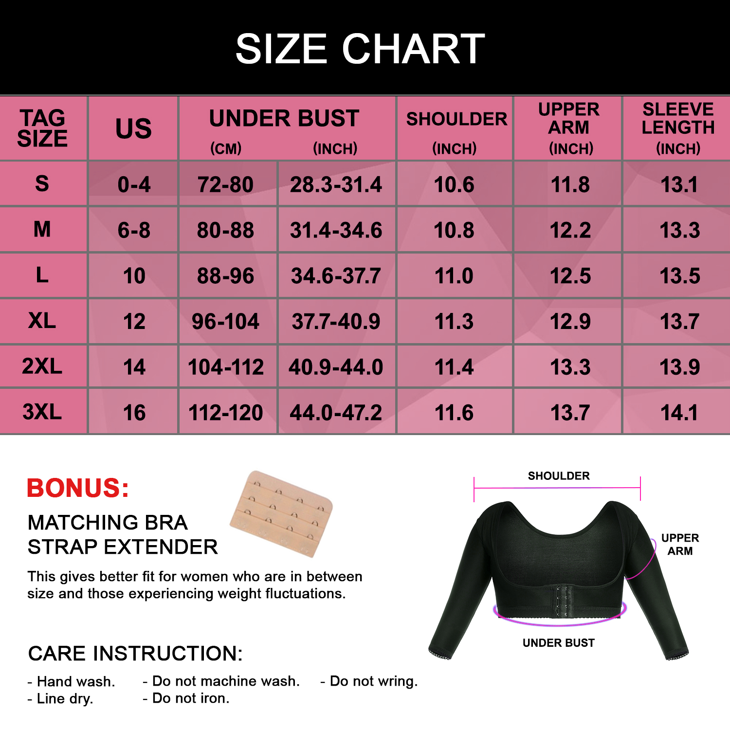 Womens Shapewear 3/4 Sleeve Arm Shaper Front Closure Compression