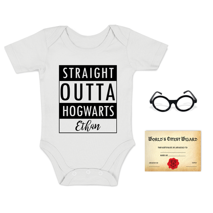 [Personalized] Endanzoo Baby Gift Bundle - Organic Baby Onesie & Photo Props - Straight Outta Hogwarts