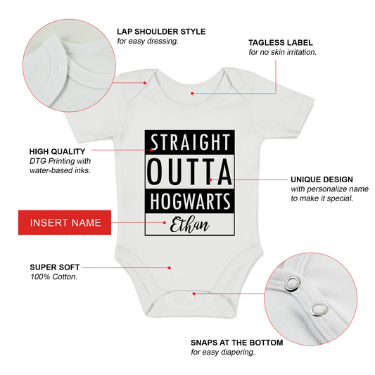 [Personalized] Straight Outta Hogwarts - Baby Gift Bundle I Organic Baby Onesie & Photo Props