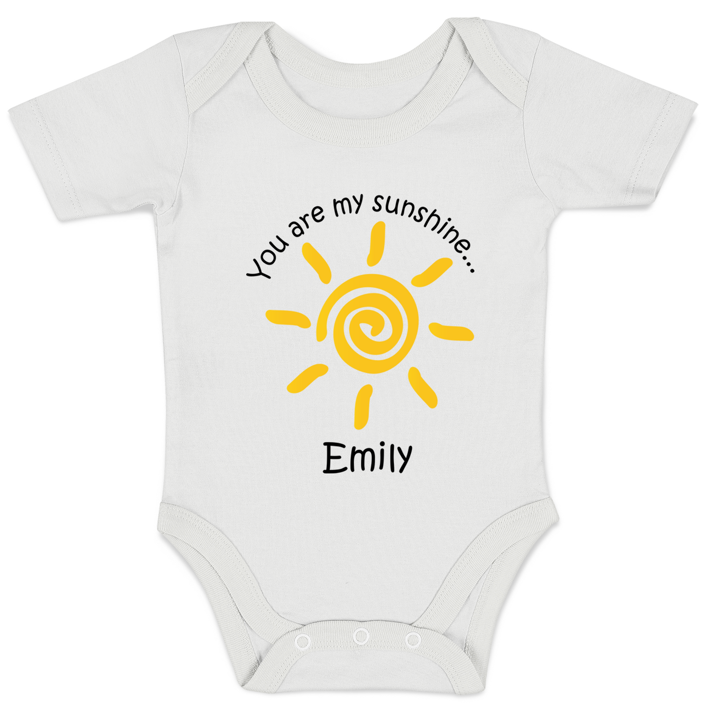 Personalized Organic Baby Bodysuit - You Are My Sunshine (White / Short Sleeve)