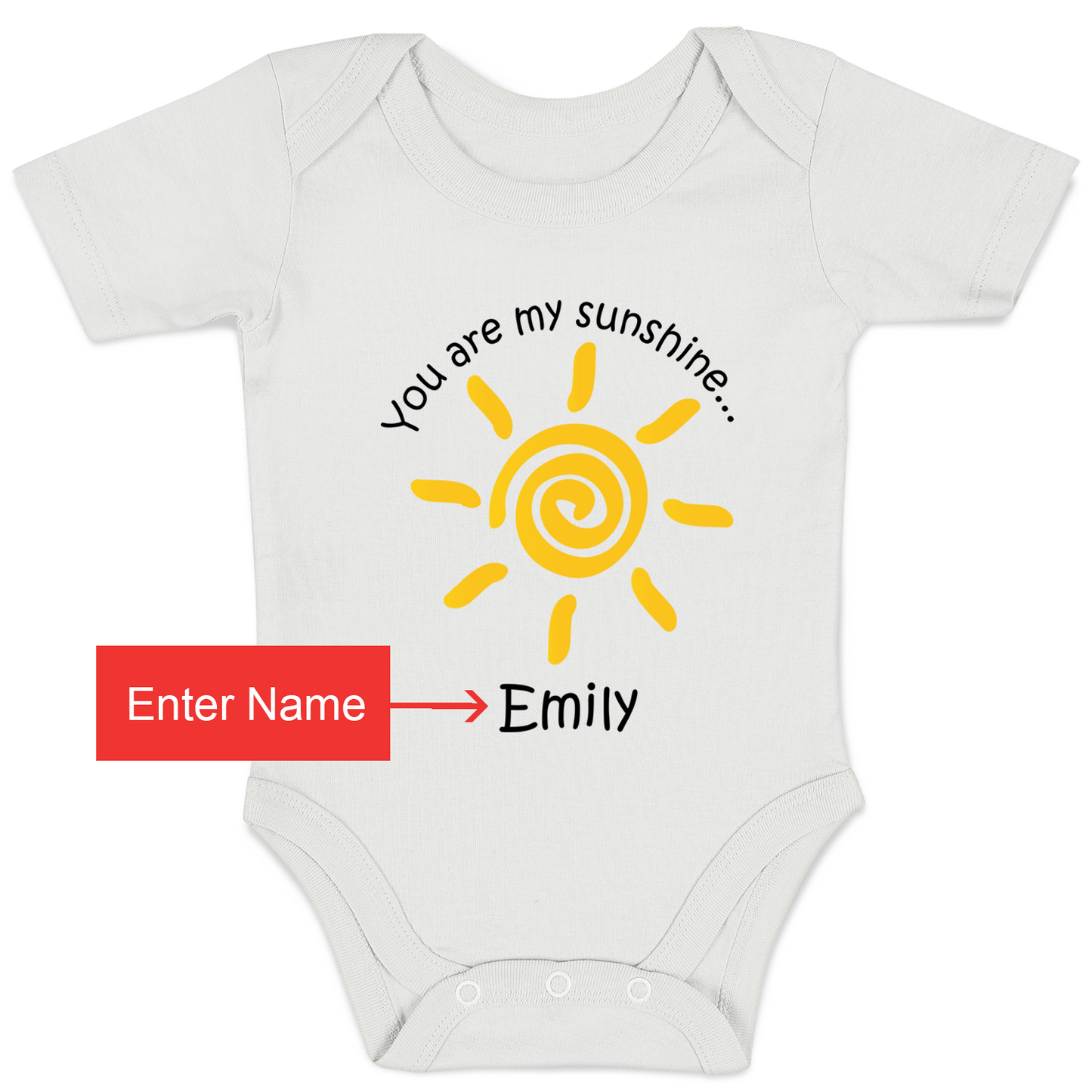 Personalized Organic Baby Bodysuit - You Are My Sunshine (White / Short Sleeve)