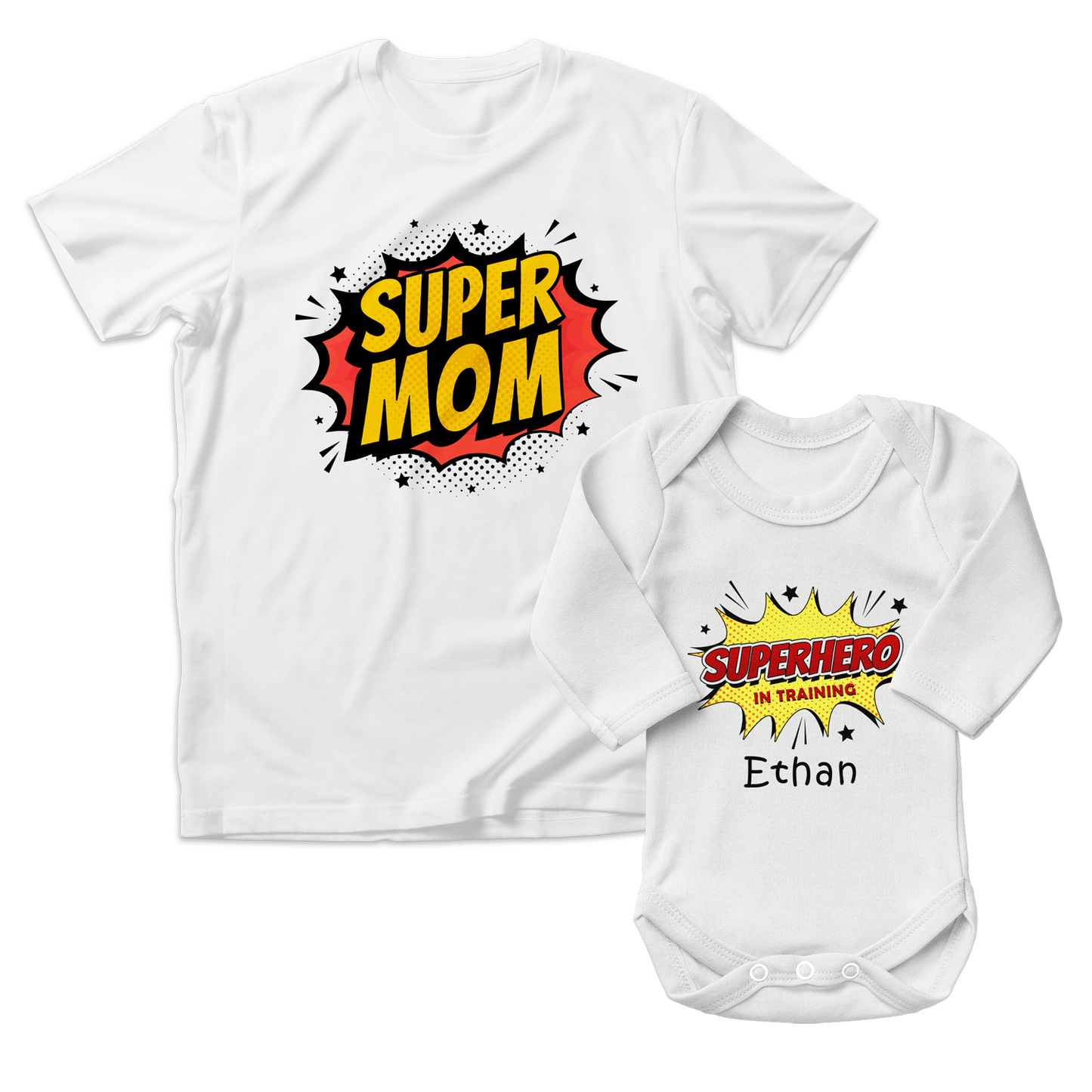 Personalized Matching Mom & Baby Organic Outfits - Superhero Family
