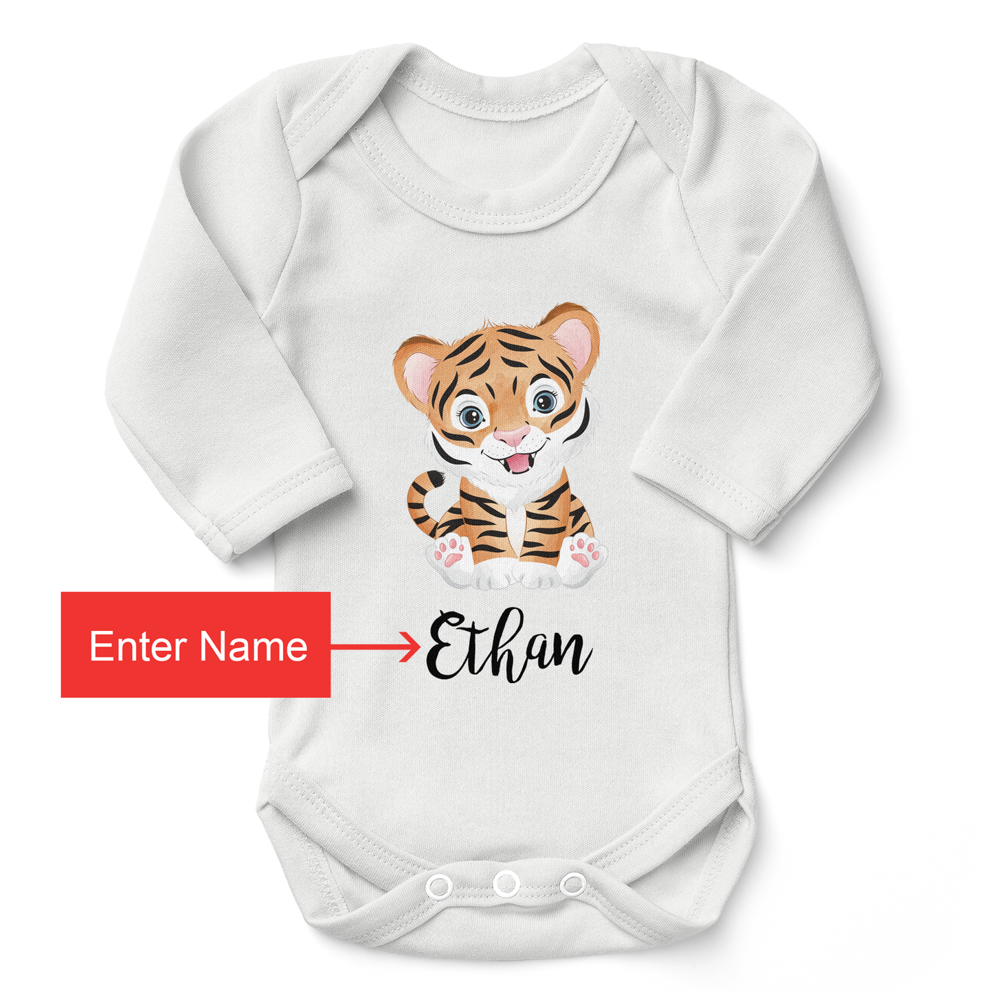 Personalized Matching Mom & Baby Organic Outfits - Happy Tiger Family (White)