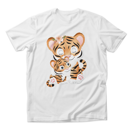 Personalized Matching Mom & Baby Organic Outfits - Happy Tiger Family (White)