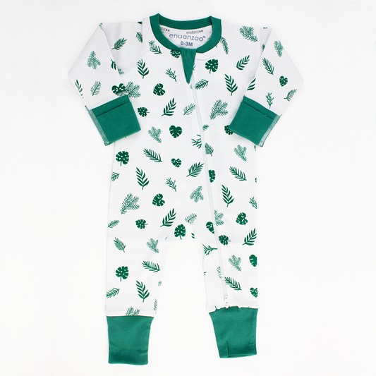 Endanzoo Organic Double Zippered Romper - Tropical Leaves