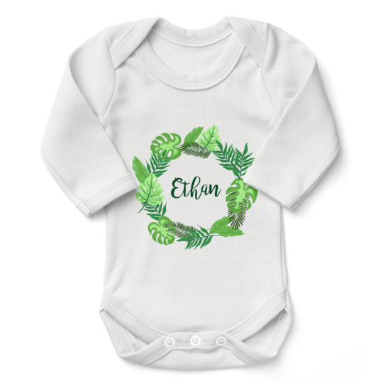 [Personalized] Endanzoo Organic Long Sleeves Baby Bodysuit - Tropical Leaves