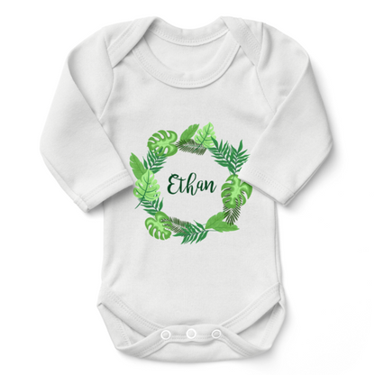 [Personalized] Endanzoo Organic Long Sleeves Baby Bodysuit - Tropical Leaves