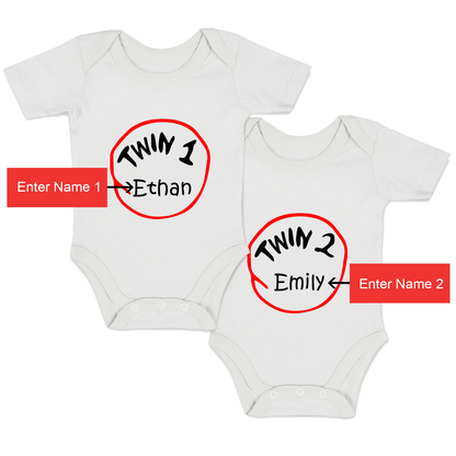 [Personalized] Endanzoo Twins Organic Baby Bodysuits - Twin 1 & Twin 2
