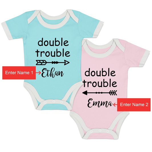 [Personalized] Endanzoo Twins Organic Baby Bodysuits - Double Trouble
