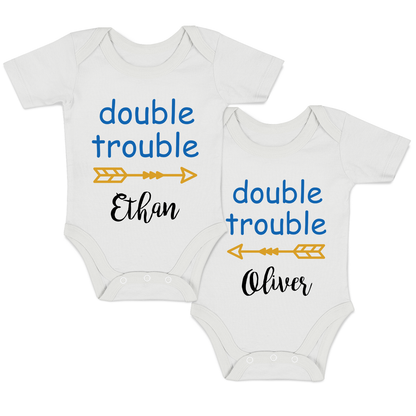 [Personalized] Endanzoo Twins Organic Baby Bodysuits - Double Trouble