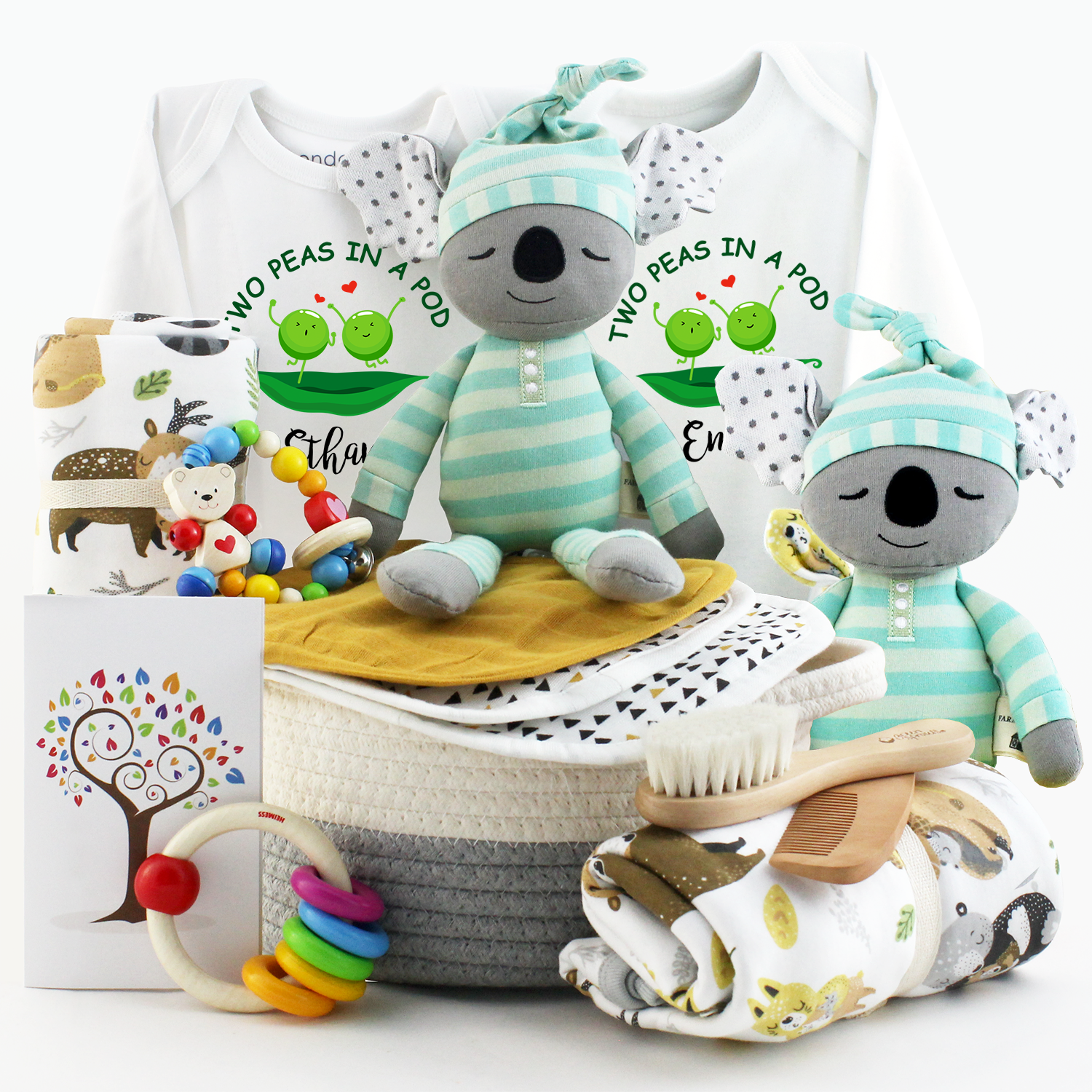 Zeronto Twin Baby Gift Basket - Two Peas in a Pod