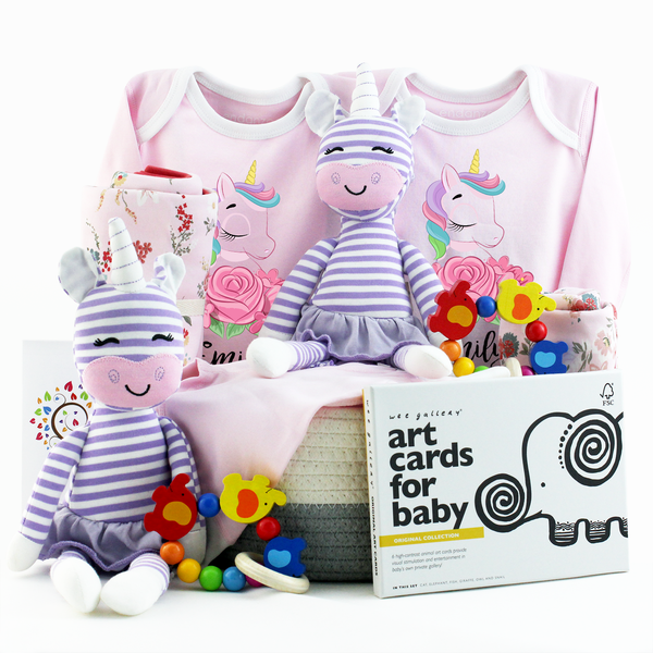 Zeronto Twin Baby Girl Gift Basket - Unicorn Princesses & Friends