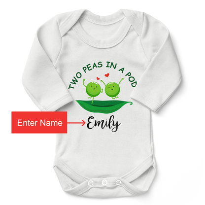 [Personalized] Endanzoo Twins Organic Baby Bodysuits - Peas in a Pod