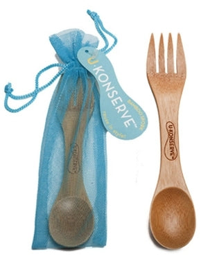 U-Konserve Bamboo Utensil with Slate Mesh Pouch - Blue Mesh Pouch