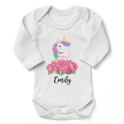 [Personalized] Endanzoo Organic Long Sleeves Baby Bodysuit - Unicorn