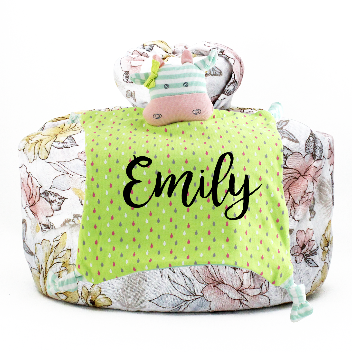 Wrapped with Muslin Swaddle Blanket (Vintage Floral) + Blankie Toy (Belle Cow)