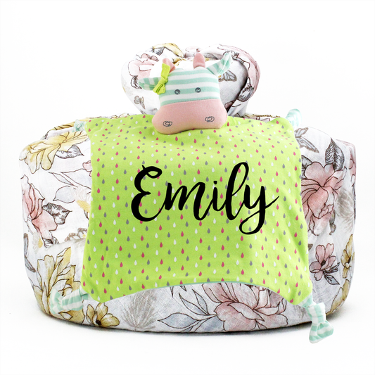Wrapped with Muslin Swaddle Blanket (Vintage Floral) + Blankie Toy (Belle Cow)