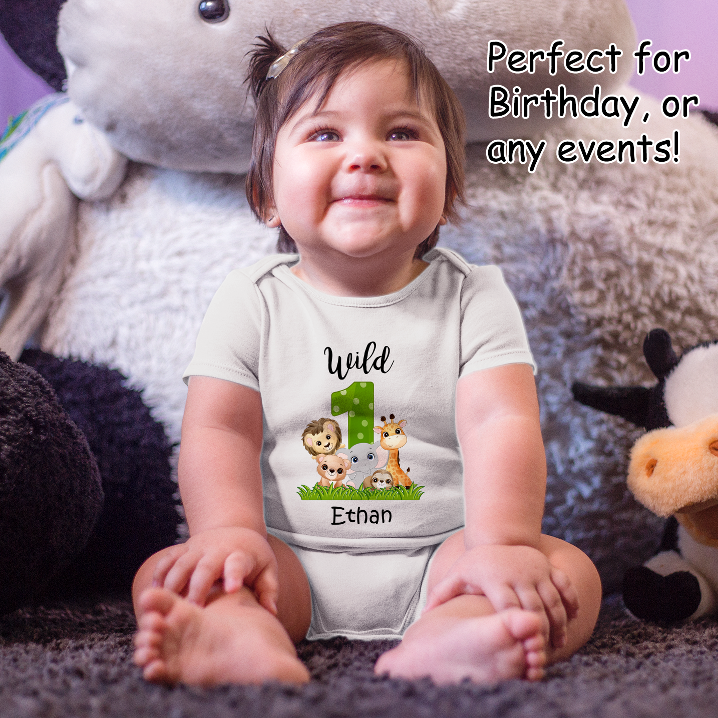 Personalized Endanzoo One Birthday Organic Baby Bodysuit Wild 1