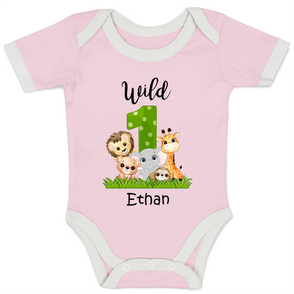 [Personalized] Endanzoo One Birthday Organic Baby Bodysuit - Wild 1 Jungle Animals