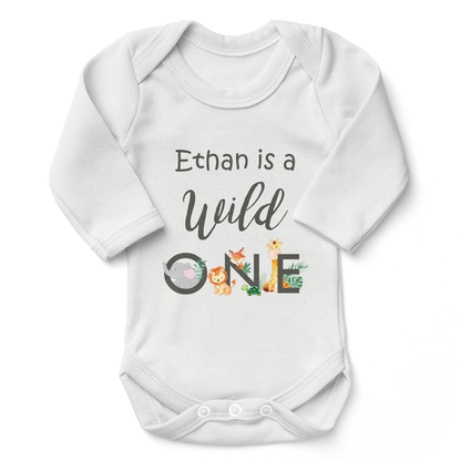 [Personalized] Endanzoo One Birthday Organic Baby Bodysuit - Wild ONE Safari Animals