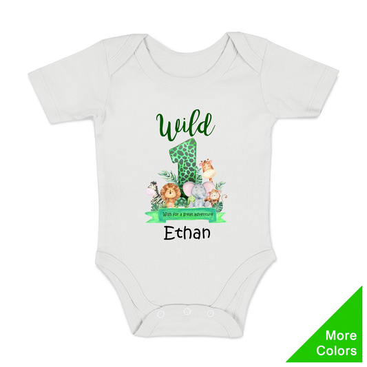 [Personalized] Wild ONE Animals Wish Organic Baby Bodysuit