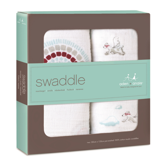 Aden Anais Classic Muslin Swaddle Blanket 2 Pack (Liam the Brave - Medallions and Flying Dog)