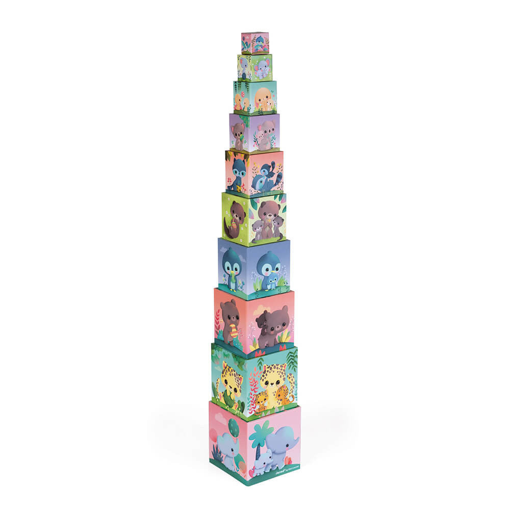 Janod Square Stacking Pyramid - Cute Animals