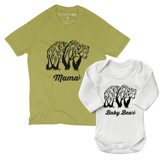 Personalized Matching Mom & Baby Organic Outfits - Tree Bear (Green)