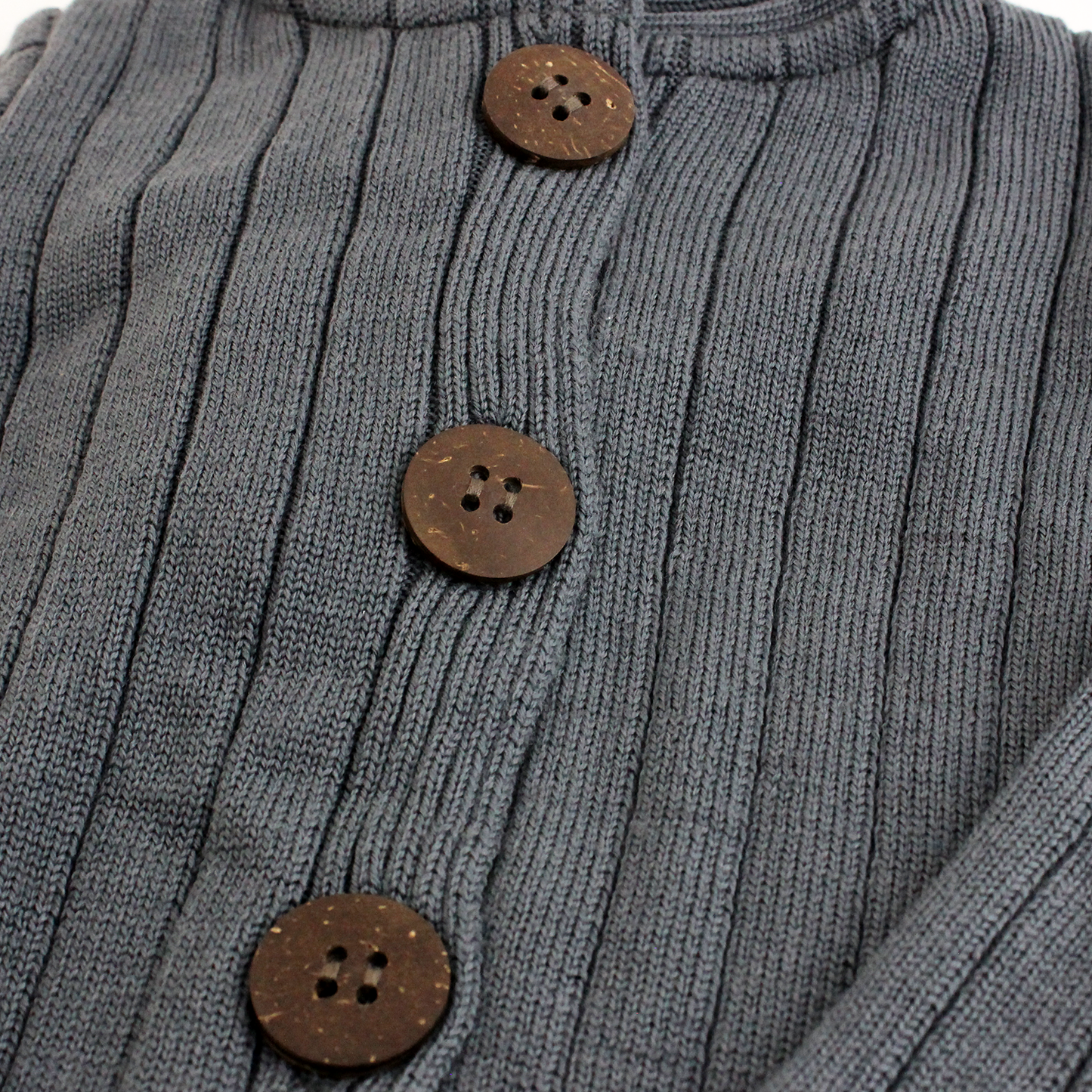 Nui Organics Merino Wool Rib Hood Jacket / Cardigan - Charcoal
