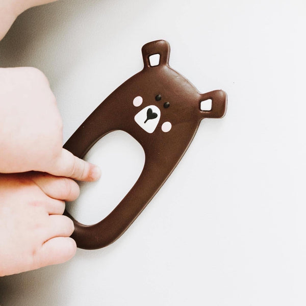 Little Cheeks Silicone Teether with Clips - Brown Bear