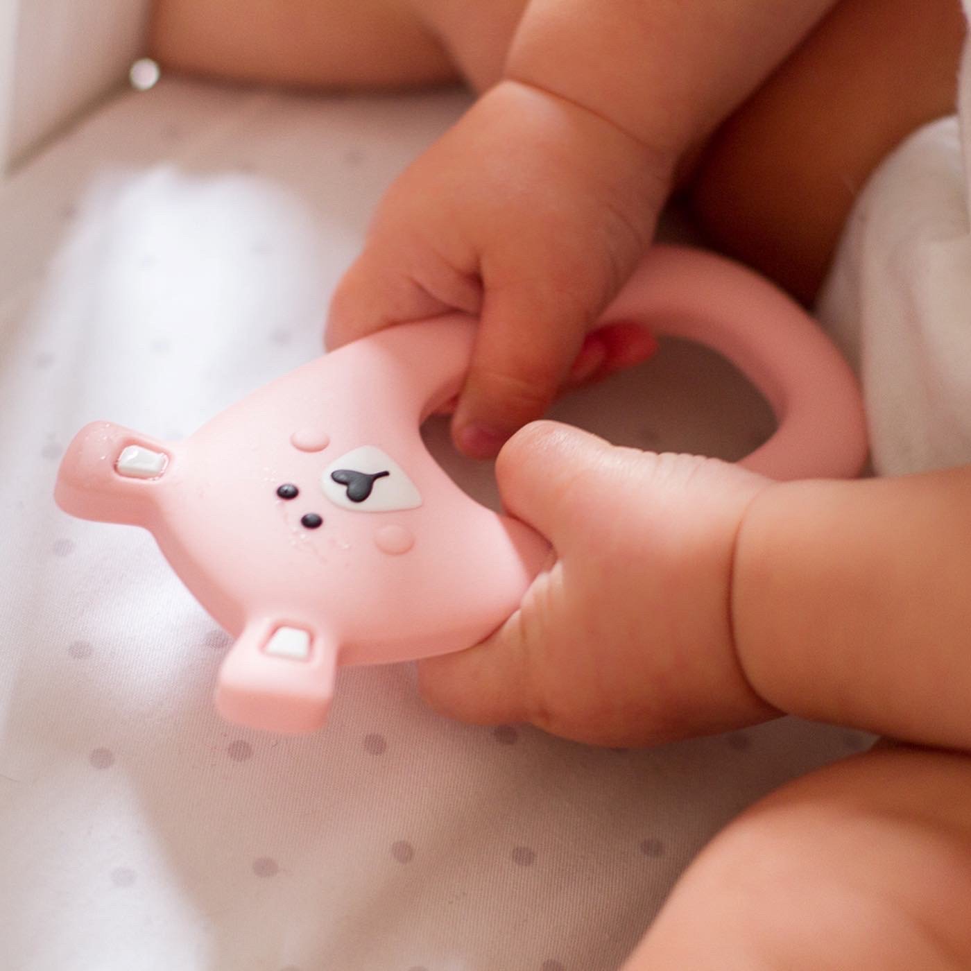 Little Cheeks Silicone Teether with Clips - Pink Bear