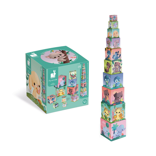 Janod Square Stacking Pyramid - Cute Animals