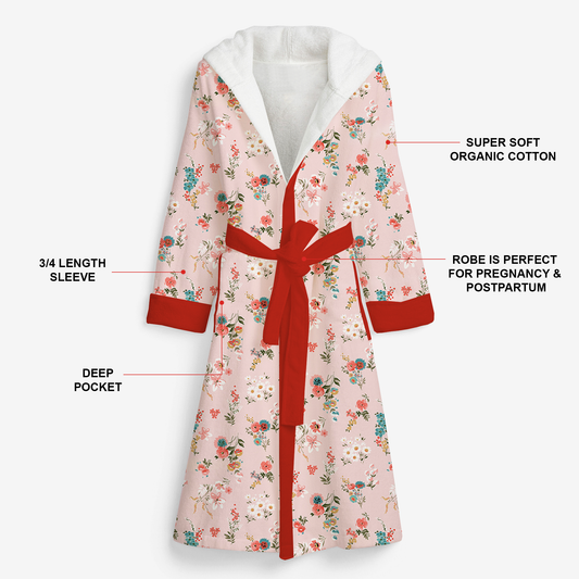 Endanzoo Organic Cotton Maternity Robe For Mom - Pink Blossom