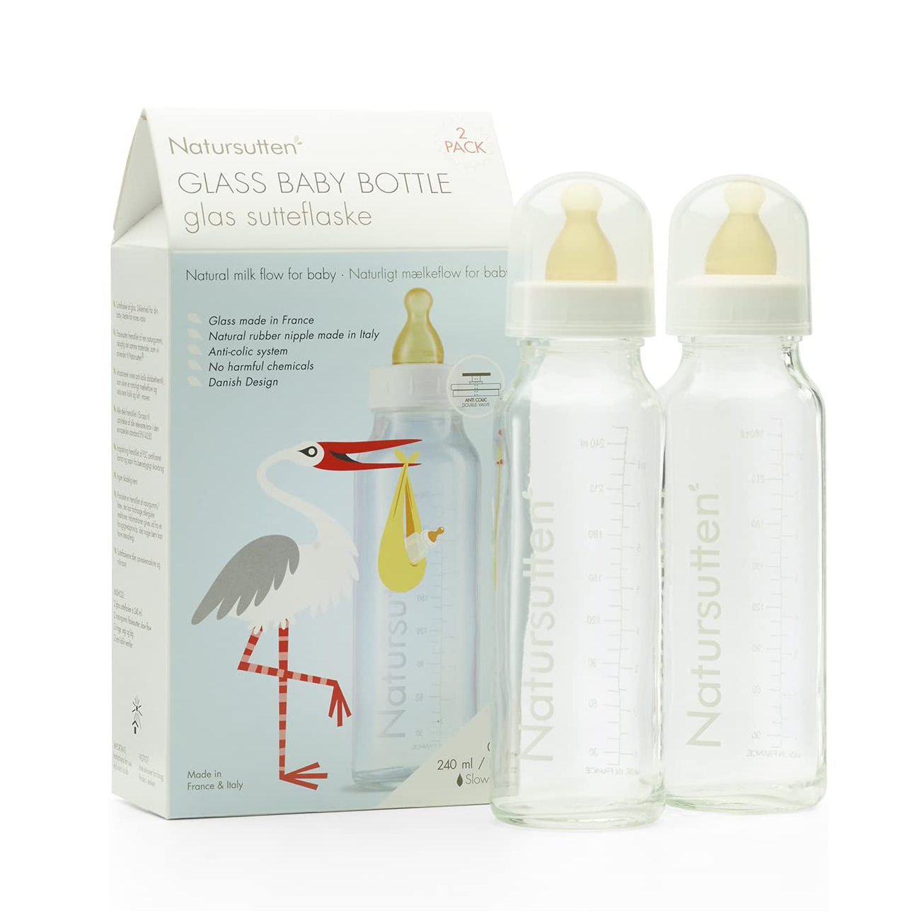Natursutten Glass Baby Bottle 8oz / 2-pack