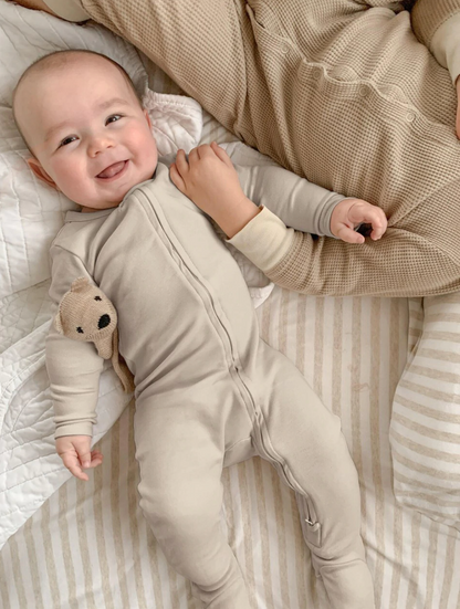 L'ovedbaby Gl'oved-Sleeve Organic Jumpsuit / Footie - Reversed Zipper / Stone