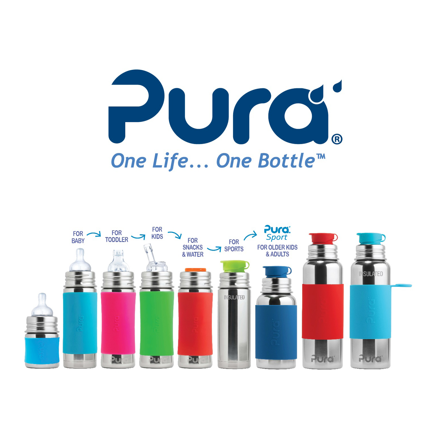 Pura 11oz Infant Stainless Steel Bottle (Aqua with sleeves)