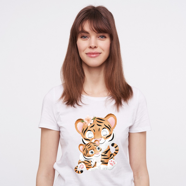 Personalized Matching Mom & Baby Organic Outfits - Tiger Family (White)